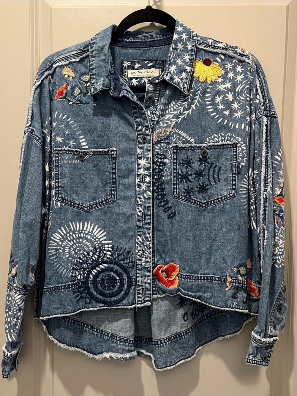 We the free people Marrakesh Embroidered Denim Top small boho jean - Picture 3 of 8